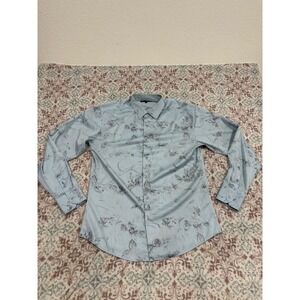 Designs Clothing Mens Large Light Blue Floral Button Up Shirt Long Sleeve Dress